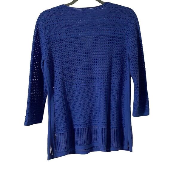Talbots blue 100% cotton open stitch sweater bracelet sleeves Small Petite - Picture 3 of 10